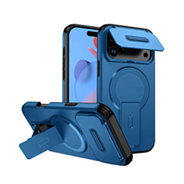 Magnetic Push Slide Lens Case with Kickstand (BLUE) for iPhone 17 Pro (Only Ground Shipping)