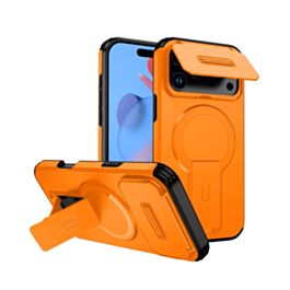 Magnetic Push Slide Lens Case with Kickstand (ORANGE) for iPhone 17 Pro (Only Ground Shipping)