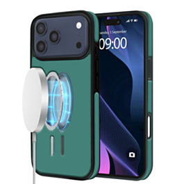 Full Cover Leather Design Wireless Charging Case - DARK GREEN for iPhone 17 Pro (Only Ground Shipping)