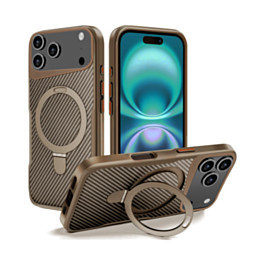 Carbon Fiber Magnetic Kickstand Case - GOLD for iPhone 17 Pro (Only Ground Shipping)