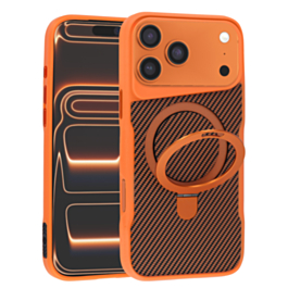 Carbon Fiber Magnetic Kickstand Case - ORANGE for iPhone 17 Pro (Only Ground Shipping)