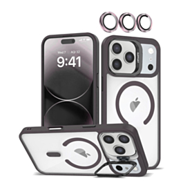 Thin Magnetic Clear Case with Camera Stand & Camera Cover - BLACK for iPhone 17 Pro (Only Ground Shipping)