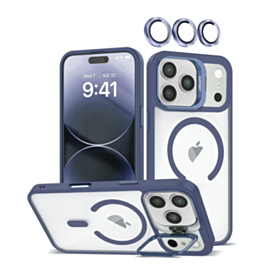 Thin Magnetic Clear Case with Camera Stand & Camera Cover - DARK BLUE for iPhone 17 Pro (Only Ground Shipping)
