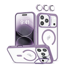 Thin Magnetic Clear Case with Camera Stand & Camera Cover - LIGHT PURPLE for iPhone 17 Pro (Only Ground Shipping)