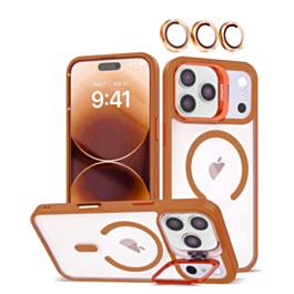 Thin Magnetic Clear Case with Camera Stand & Camera Cover - ORANGE for iPhone 17 Pro (Only Ground Shipping)