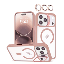Thin Magnetic Clear Case with Camera Stand & Camera Cover - PINK for iPhone 17 Pro (Only Ground Shipping)