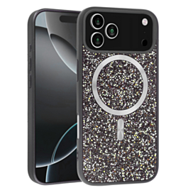 Wireless Charging Bling Diamond Crystal Case - BLACK & SILVER for iPhone 17 Pro (Only Ground Shipping)