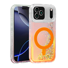 Wireless Charging Protective Glitter Liquid Bumper Case - ORANGE for iPhone 17 Pro (Only Ground Shipping)