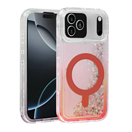 Wireless Charging Protective Glitter Liquid Bumper Case - RED for iPhone 17 Pro (Only Ground Shipping)