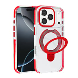 Transparent Wireless Charging Kickstand Case (Red) for iPhone 17 Pro / 18 Pro (Only Ground Shipping)