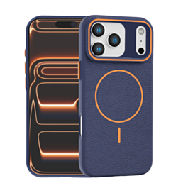 Magnetic Leather Soft Cases - BLUE & ORANGE for iPhone 17 Pro Max (Only Ground Shipping)