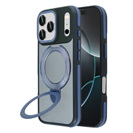 Matte Transparent Case with Wireless Charging Kickstand (Blue) for iPhone 17 Pro Max / 18 Pro Max (Only Ground Shipping)