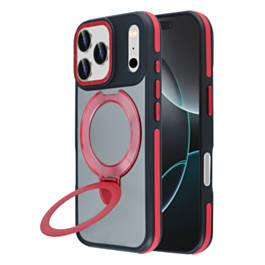 Matte Transparent Case with Wireless Charging Kickstand (Red) for iPhone 17 Pro Max / 18 Pro Max (Only Ground Shipping)