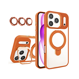 Magnetic Clear Case with 2 Kickstand & Camera Lens (Orange) for iPhone 17 Pro Max / 18 Pro Max (Only Ground Shipping)
