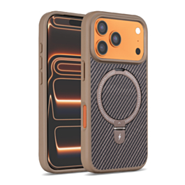 Magnetic Kickstand Case with Carbon Fiber -BROWN for iPhone 17 Pro Max (Only Ground Shipping)