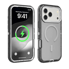 Wireless Charging Transparent Shockproof Case - BLACK for iPhone 17 Pro Max (Only Ground Shipping)