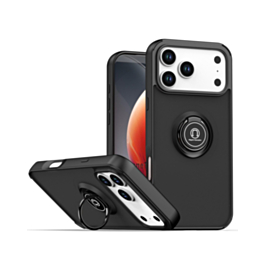 Hard PC Rear / Soft TPU Colorful Border Case with I-ring Holder - BLACK for iPhone 17 Pro (Only Ground Shipping)