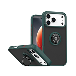 Hard PC Rear / Soft TPU Colorful Border Case with I-ring Holder - DARK GREEN for iPhone 17 Pro (Only Ground Shipping)