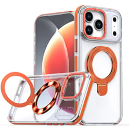 Transparent Wireless Charging Kickstand Case (Orange) for iPhone 17 Pro / 18 Pro (Only Ground Shipping)