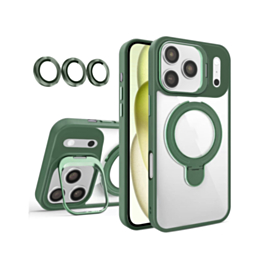 Magnetic Clear Case with 2 Kickstand & Camera Lens (Dark Green) for iPhone 17 Pro / 18 Pro (Only Ground Shipping)