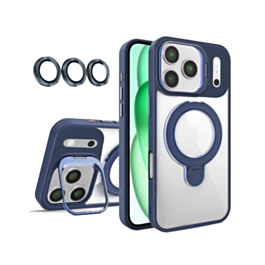 Magnetic Clear Case with 2 Kickstand & Camera Lens (Dark Blue) for iPhone 17 Pro Max / 18 Pro Max (Only Ground Shipping)