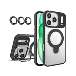 Magnetic Clear Case with 2 Kickstand & Camera Lens (Black) for iPhone 17 Pro Max / 18 Pro Max (Only Ground Shipping)