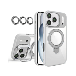 Magnetic Clear Case with 2 Kickstand & Camera Lens (Gray) for iPhone 17 Pro Max / 18 Pro Max (Only Ground Shipping)