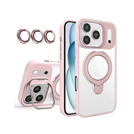 Magnetic Clear Case with 2 Kickstand & Camera Lens (Pink) for iPhone 17 Pro Max / 18 Pro Max (Only Ground Shipping)