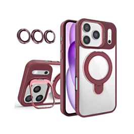 Magnetic Clear Case with 2 Kickstand & Camera Lens (Burgundy) for iPhone 17 Pro Max / 18 Pro Max (Only Ground Shipping)