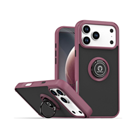 Hard PC Rear / Soft TPU Colorful Border Case with Ring Holder for iPhone 17 Pro Max / 18 Pro Max (Burgundy) (Only Ground Shipping)