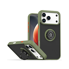 Hard PC Rear / Soft TPU Colorful Border Case with ring Holder for iPhone 17 Pro Max / 18 Pro Max (ARMY GREEN) (Only Ground Shipping)