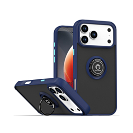 Hard PC Rear / Soft TPU Colorful Border Case with ring Holder for iPhone 17 Pro Max / 18 Pro Max (NAVY) (Only Ground Shipping)