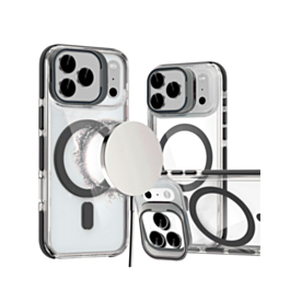 Thin Magnetic Clear Case with Camera Stand Kickstand (Black) for iPhone 17 Pro Max / 18 Pro Max (Only Ground Shipping)