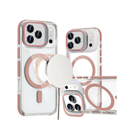 Thin Magnetic Clear Case with Camera Stand Kickstand (Pink) for iPhone 17 Pro Max / 18 Pro Max (Only Ground Shipping)