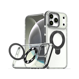 Transparent Wireless Charging Kickstand Case (Black) for iPhone 17 Pro Max / 18 Pro Max (Only Ground Shipping)