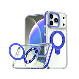 Transparent Wireless Charging Kickstand Case (Blue) for iPhone 17 Pro Max / 18 Pro Max (Only Ground Shipping)