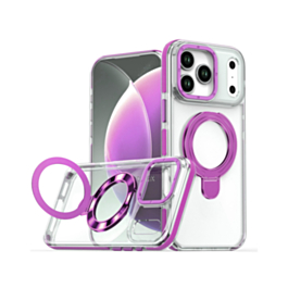 Transparent Wireless Charging Kickstand Case (Purple) for iPhone 17 Pro Max / 18 Pro Max (Only Ground Shipping)
