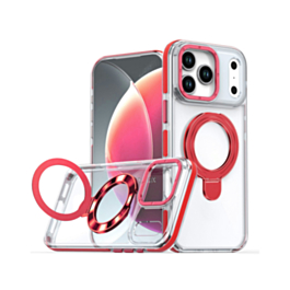 Transparent Wireless Charging Kickstand Case (Red) for iPhone 17 Pro Max / 18 Pro Max (Only Ground Shipping)