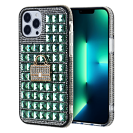Crystal Stones Case with Bag Adornment - LIME GREEN for iPhone 7G / 8G / SE 2020 (Only Ground Shipping)