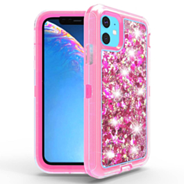 Protective Glitter Liquid Bumper Case - HOT PINK for iPhone 12 Mini (Only Ground Shipping)