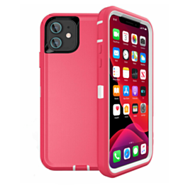 Heavy Duty Case for iPhone 12 Mini (HOT PINK & WHITE) (Only Ground Shipping)