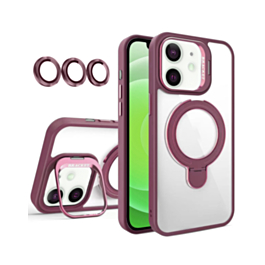 Magnetic Clear Case with 2 Kickstand & Camera Lens (Burgundy) for iPhone 11 (Only Ground Shipping)