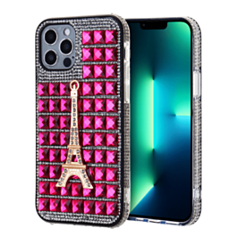 Crystal Stones Case with Paris Adornment - HOT PINK for iPhone 8P / 7P (Only Ground Shipping)