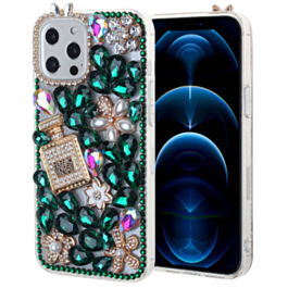 Crystal Flower Perfume Silicone Hard Case - GREEN for iPhone 13 Pro Max (Only Ground Shipping)