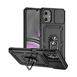 Dual Layers Hybrid Case with Metal Ring And Camera Protector - BLACK for Galaxy A07 (Only Ground Shipping)