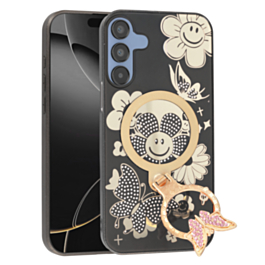 Luxury Diamond Shiny Cases with Butterfly Ring Design - BLACK for Galaxy A15 5G (Only Ground Shipping)