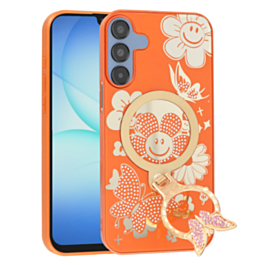 Luxury Diamond Shiny Cases with Butterfly Ring Design - ORANGE for Galaxy A15 5G (Only Ground Shipping)