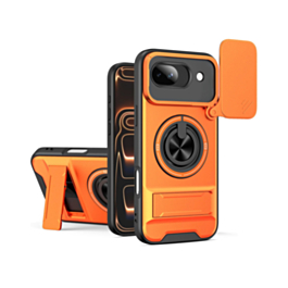 Shockproof Mag Safe Slide Lens Case with Ring Holder - ORANGE for Google Pixel 10A (Only Ground Shipping)