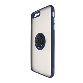 Hard PC Rear / Soft TPU Colorful Border Case with I-ring Holder - NAVY BLUE for iPhone 8P / 7P (Only Ground Shipping)