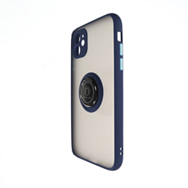 Hard PC Rear / Soft TPU Colorful Border Case with I-ring Holder - NAVY BLUE for iPhone 11 (Only Ground Shipping)